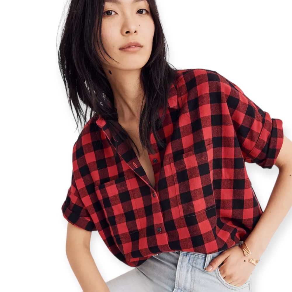Madewell Red and Black Buffalo Plaid Button-Up Shirt